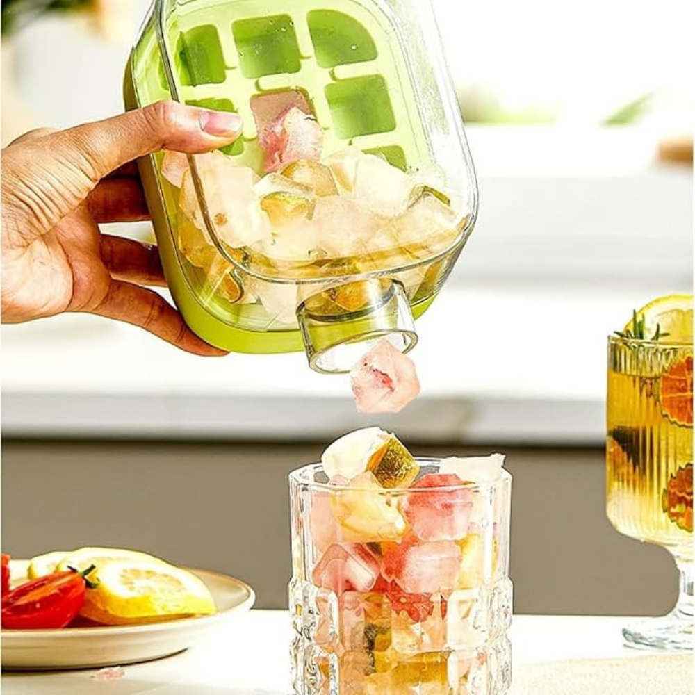 2-in-1 Ice Cube Maker Water Bottle – Portable Ice Cube Tray with Lid, Easy Press, BPA-Free ( Multicolor )