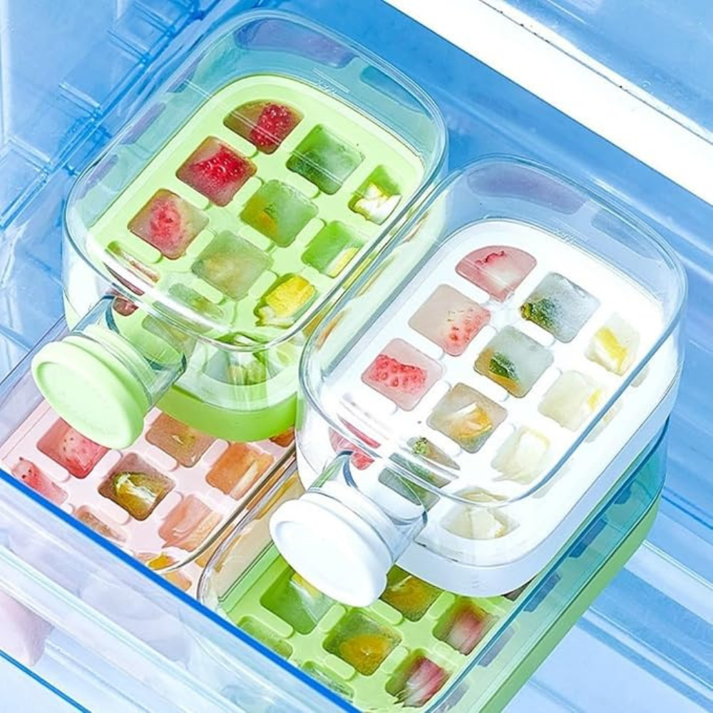 2-in-1 Ice Cube Maker Water Bottle – Portable Ice Cube Tray with Lid, Easy Press, BPA-Free ( Multicolor )