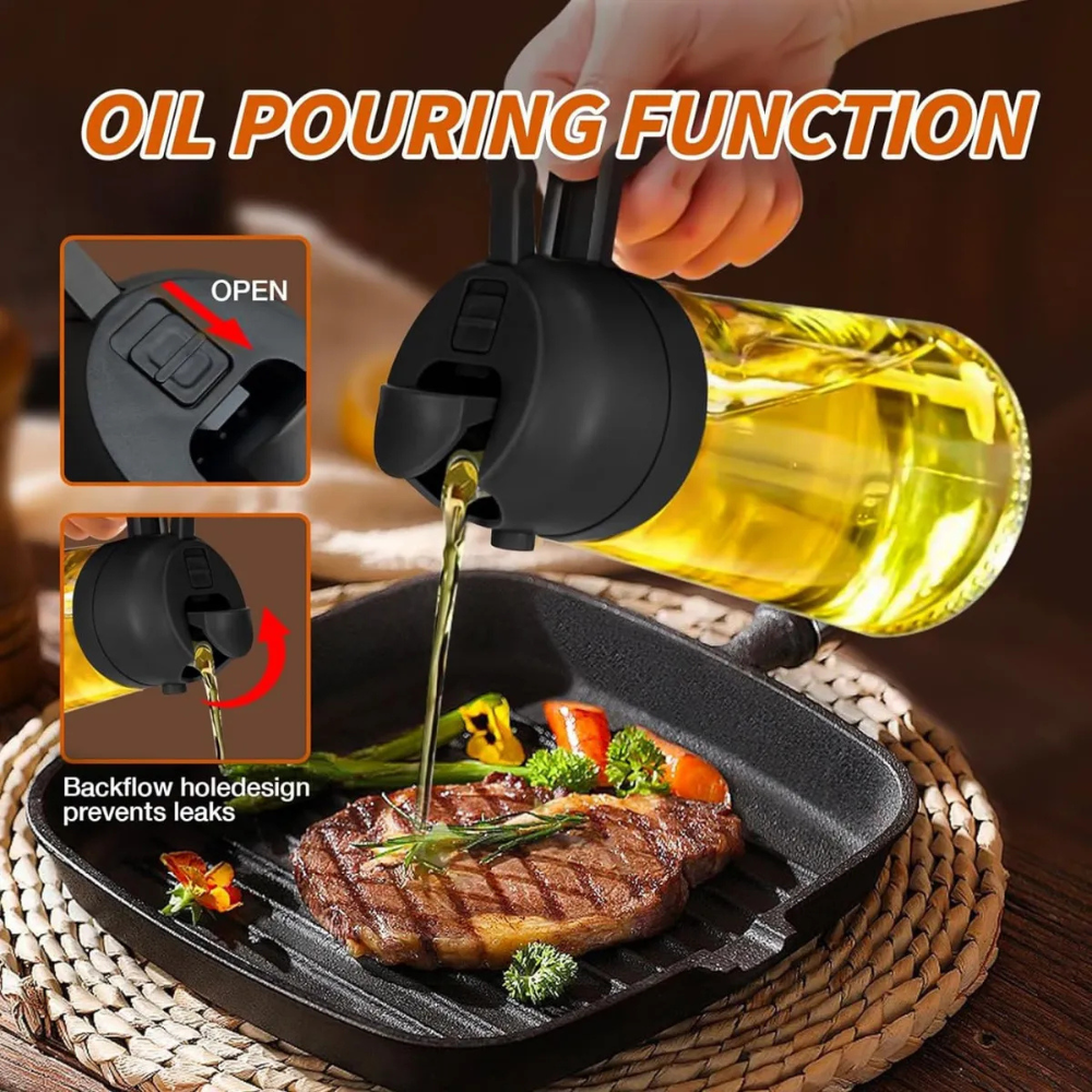 500ML Glass Oil Spray Bottle – Food Grade 2-in-1 Oil Dispenser for Air Fryer, Oven & Cooking (Multicolor)