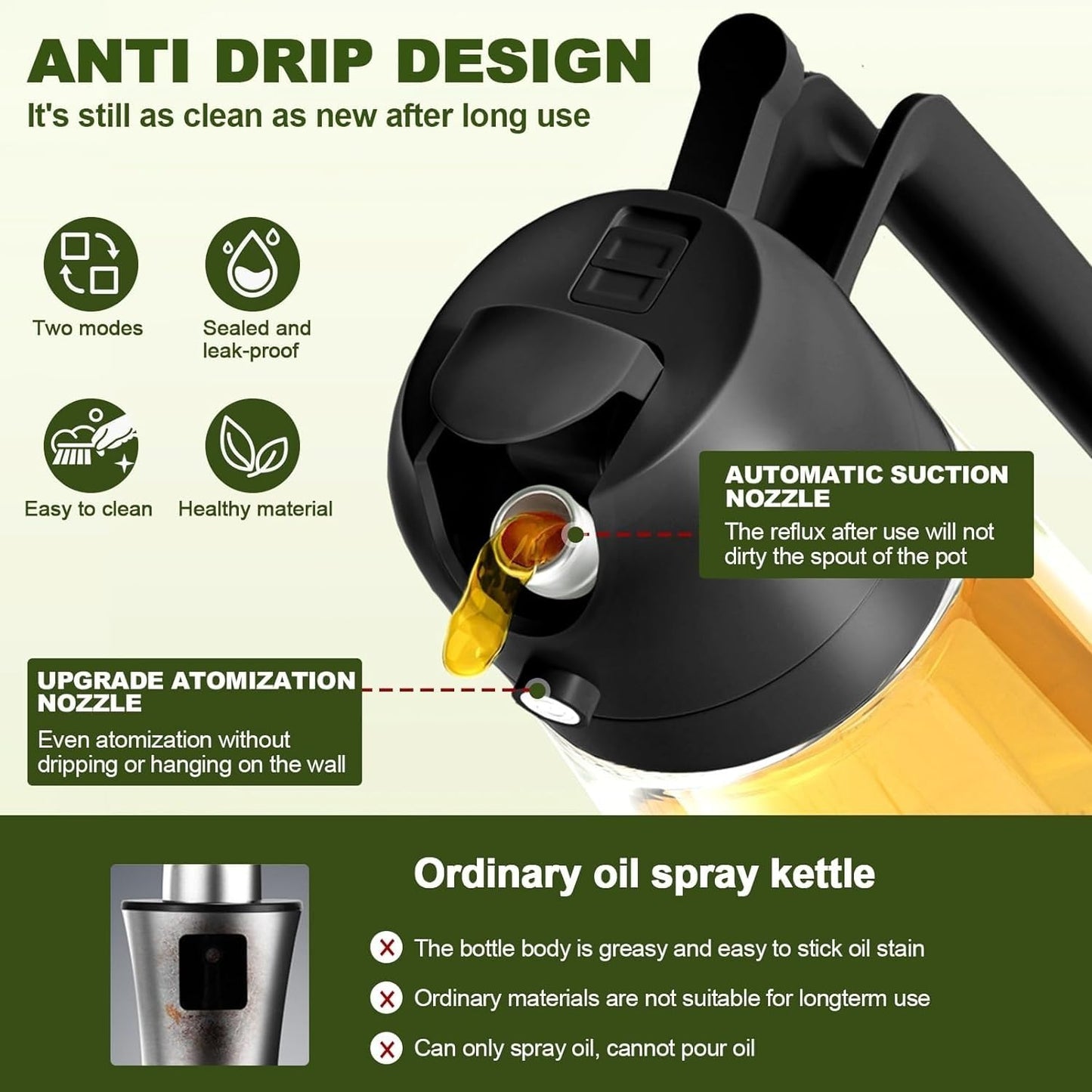 500ML Glass Oil Spray Bottle – Food Grade 2-in-1 Oil Dispenser for Air Fryer, Oven & Cooking (Multicolor)
