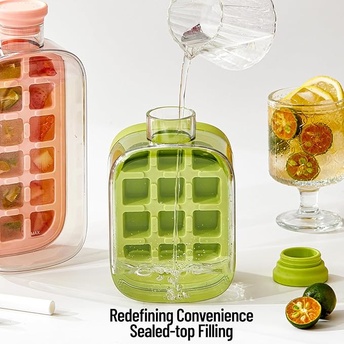 2-in-1 Ice Cube Maker Water Bottle – Portable Ice Cube Tray with Lid, Easy Press, BPA-Free ( Multicolor )