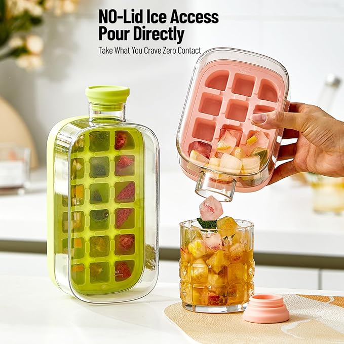 2-in-1 Ice Cube Maker Water Bottle – Portable Ice Cube Tray with Lid, Easy Press, BPA-Free ( Multicolor )