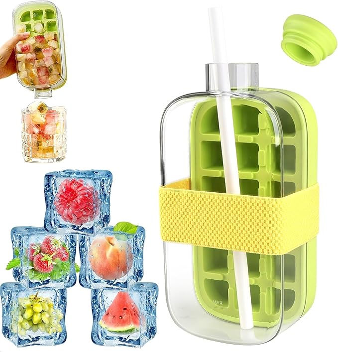 2-in-1 Ice Cube Maker Water Bottle – Portable Ice Cube Tray with Lid, Easy Press, BPA-Free ( Multicolor )