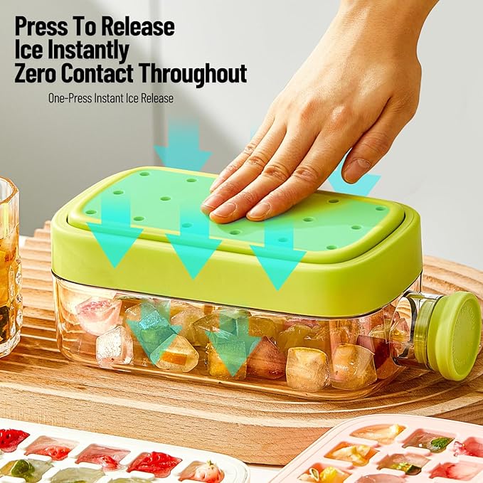 2-in-1 Ice Cube Maker Water Bottle – Portable Ice Cube Tray with Lid, Easy Press, BPA-Free ( Multicolor )