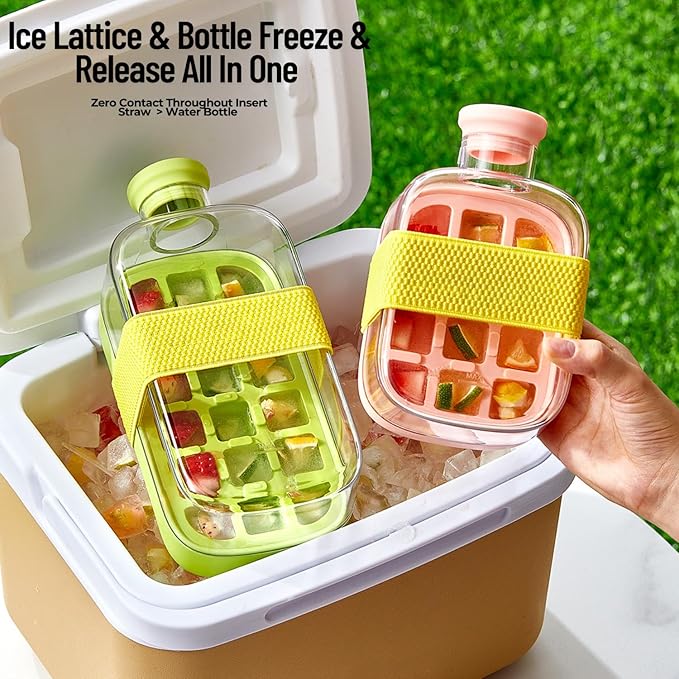 2-in-1 Ice Cube Maker Water Bottle – Portable Ice Cube Tray with Lid, Easy Press, BPA-Free ( Multicolor )