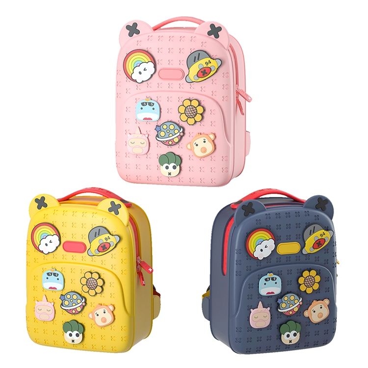 Eco-Friendly Cute Kids Backpack with DIY Snap Buttons & Cartoon Charms β Large Capacity, Durable & Soft