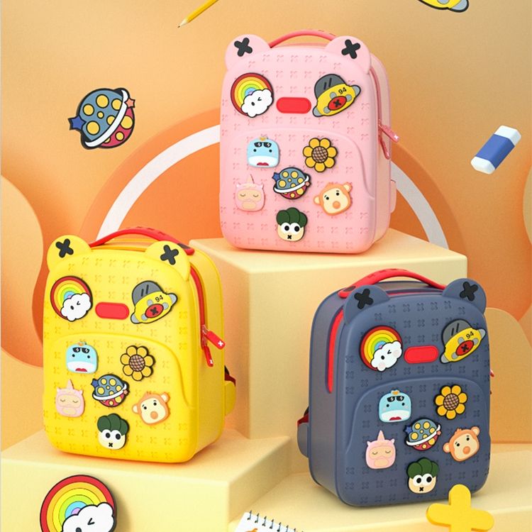 Eco-Friendly Cute Kids Backpack with DIY Snap Buttons & Cartoon Charms β Large Capacity, Durable & Soft