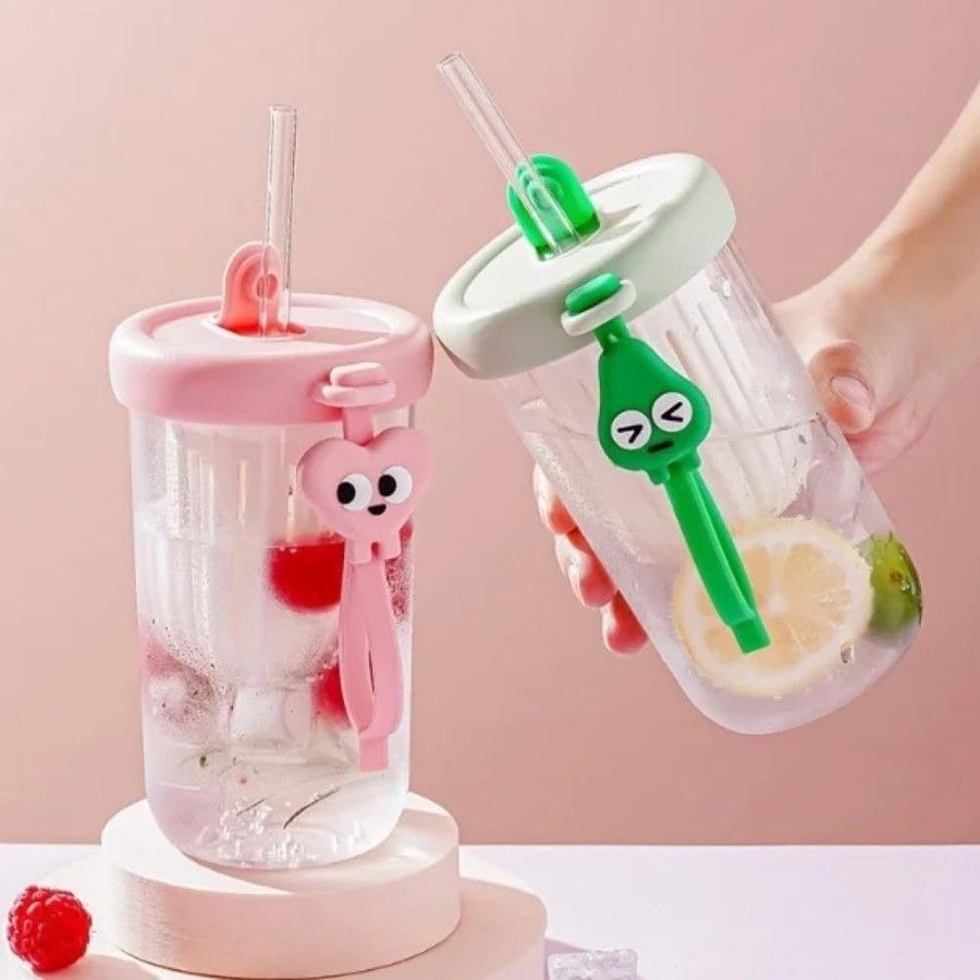 Sipper Mug – Lemon Cold Extraction Glass Tumbler with Straw & Lid | Travel-Friendly Drink Cup (Pack of 2)