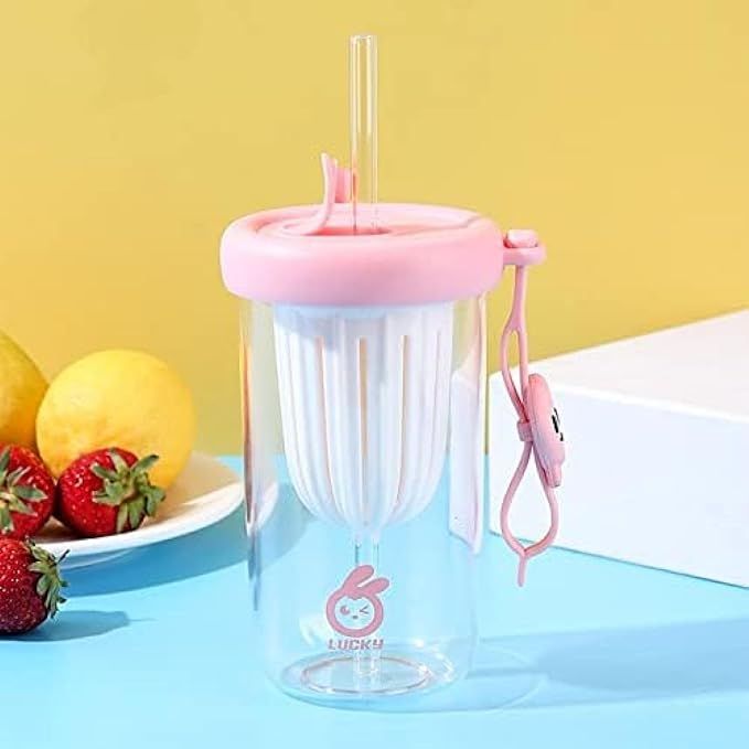 Sipper Mug – Lemon Cold Extraction Glass Tumbler with Straw & Lid | Travel-Friendly Drink Cup (Pack of 2)