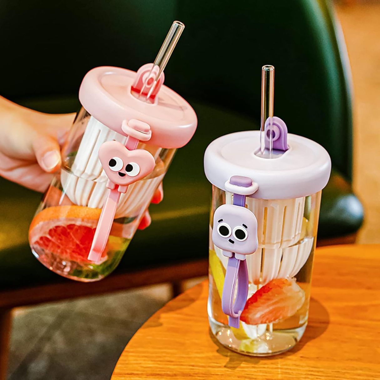 Sipper Mug – Lemon Cold Extraction Glass Tumbler with Straw & Lid | Travel-Friendly Drink Cup (Pack of 2)