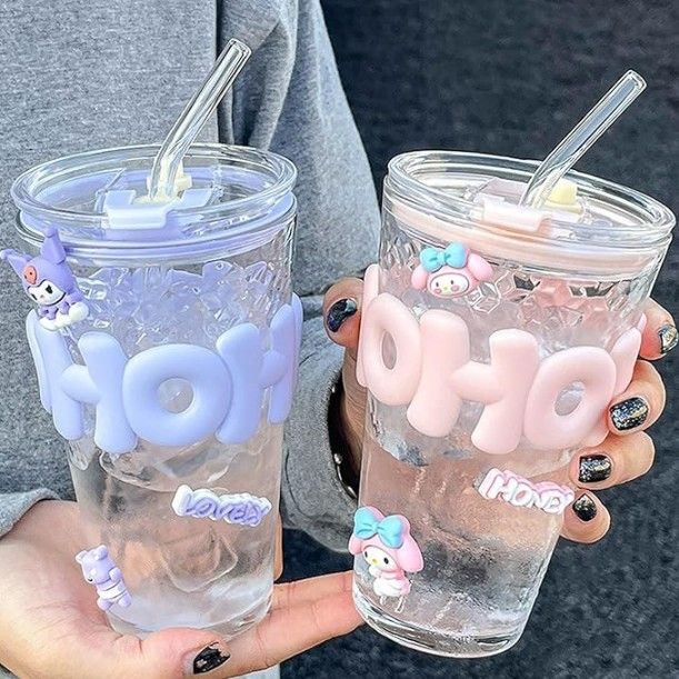 HOHO Glass Straw Cup – 530ml Iced Drink Tumbler with Lid, Reusable Straw & Silicone Sleeve | Summer Ice Cup