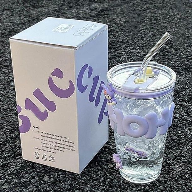HOHO Glass Straw Cup – 530ml Iced Drink Tumbler with Lid, Reusable Straw & Silicone Sleeve | Summer Ice Cup