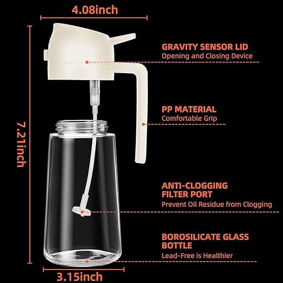 500ML Glass Oil Spray Bottle – Food Grade 2-in-1 Oil Dispenser for Air Fryer, Oven & Cooking (Multicolor)