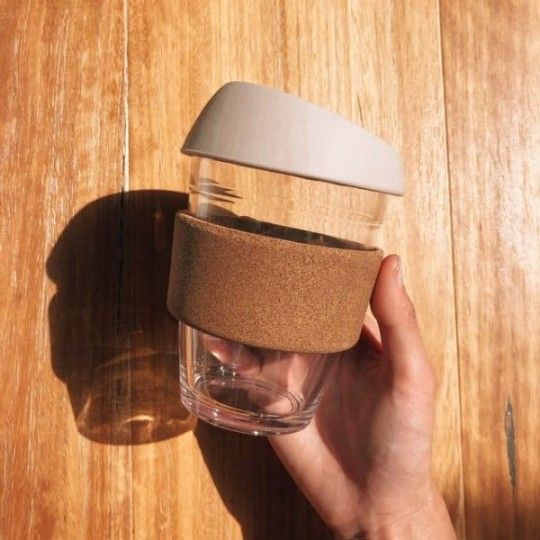 Sipper Glass with Cork Sleeve & Silicone Lid – 240ML Barista Standard Reusable Cup