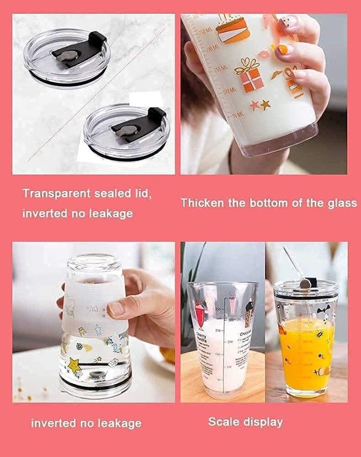 Dolphin Cartoon Glass Mug – 470ml Transparent Kids Tumbler with Straw | Fun Design for Boys & Girls