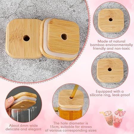 410ml Square Mason Jar Glass Mug – Airtight Wooden Lid & Glass Straw | Set of 2 Sippers for Hot & Cold Drinks