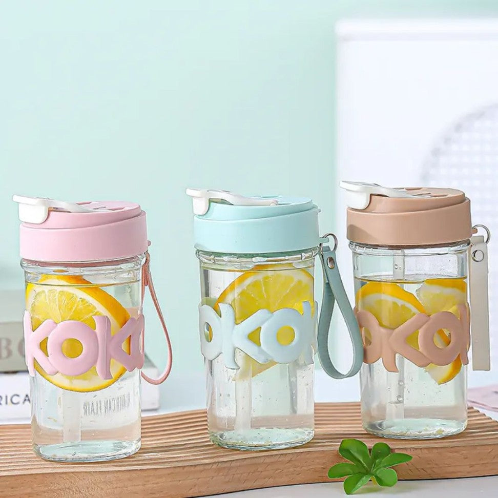 550ml KOKO Glass Sipper Bottle Mug – Durable Food-Grade Glass for Hot & Cold Drinks