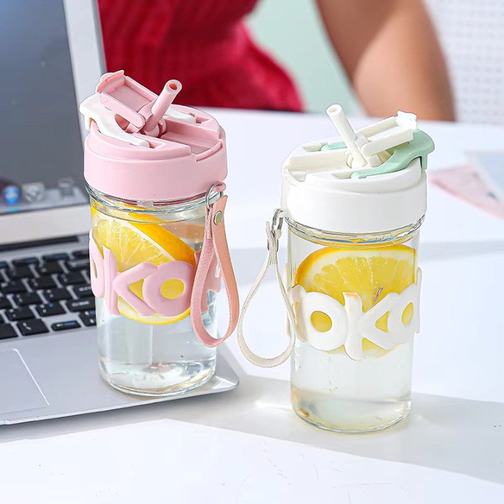 550ml KOKO Glass Sipper Bottle Mug – Durable Food-Grade Glass for Hot & Cold Drinks