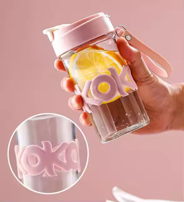 550ml KOKO Glass Sipper Bottle Mug – Durable Food-Grade Glass for Hot & Cold Drinks