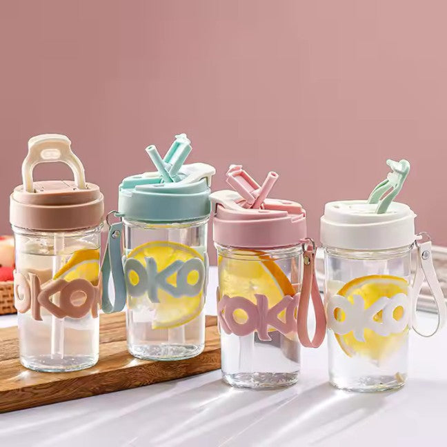 550ml KOKO Glass Sipper Bottle Mug – Durable Food-Grade Glass for Hot & Cold Drinks