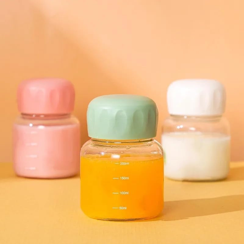 PANGPANG Glass Water Bottle – 200ml Fatty Juice Bottle with Leak-Proof Screw Lid | Borosilicate Glass & Silicone Seal (Set of 3)
