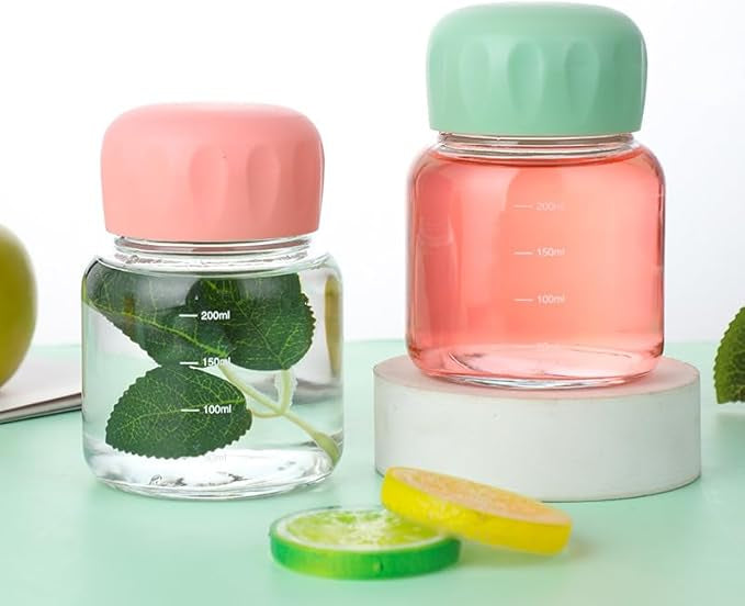 PANGPANG Glass Water Bottle – 200ml Fatty Juice Bottle with Leak-Proof Screw Lid | Borosilicate Glass & Silicone Seal (Set of 3)