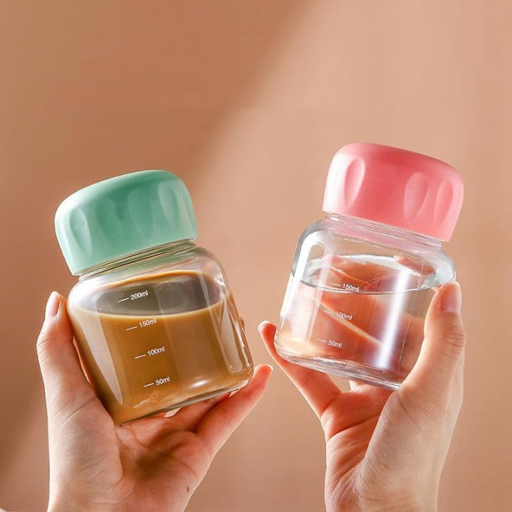 PANGPANG Glass Water Bottle – 200ml Fatty Juice Bottle with Leak-Proof Screw Lid | Borosilicate Glass & Silicone Seal (Set of 3)
