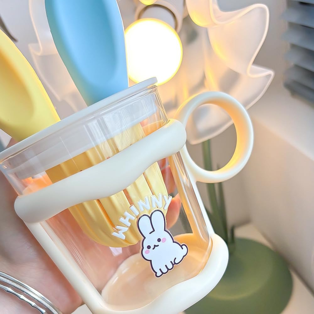 Cute Rabbit Fruit Juice Glass Tumbler – 450ml with Lid & Straw