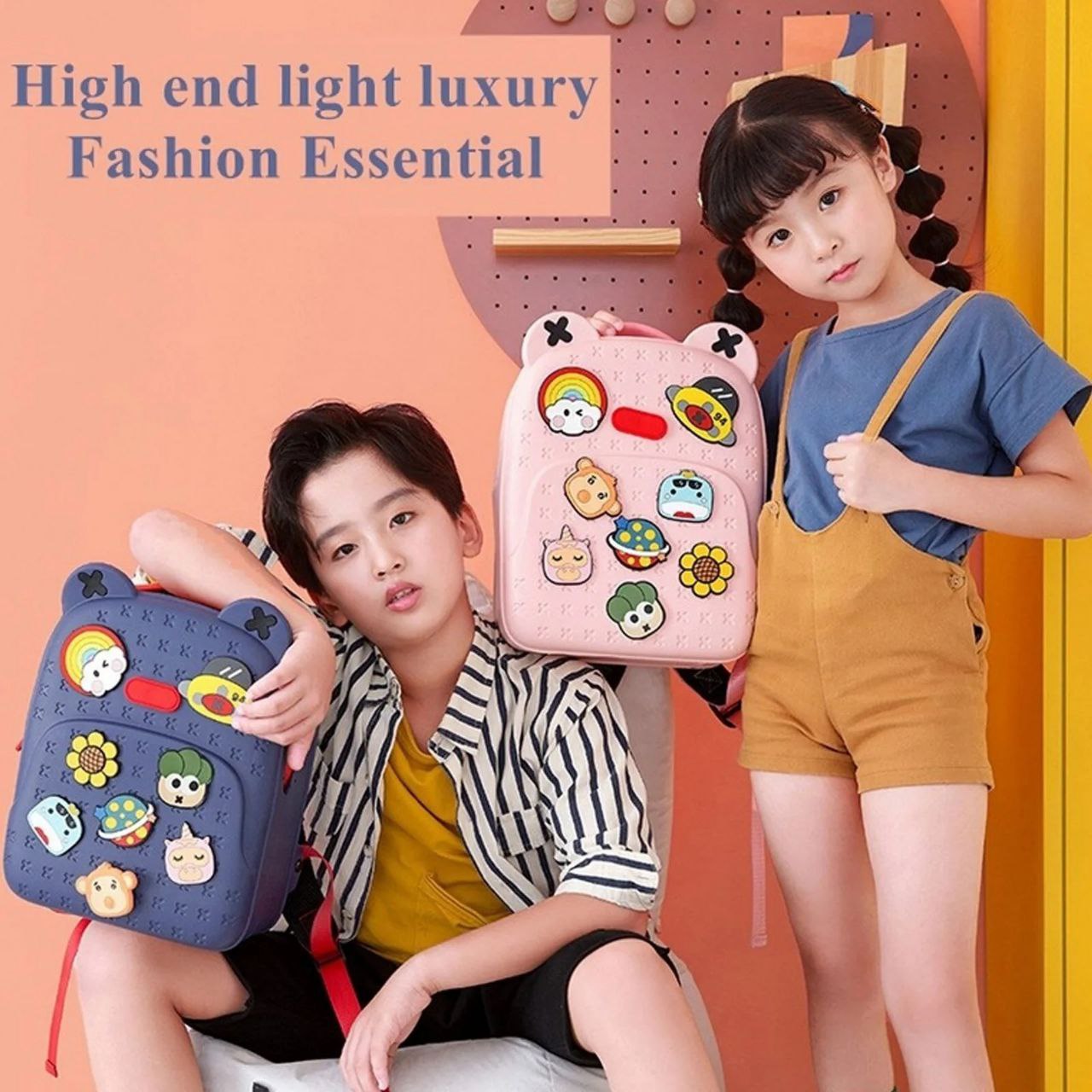 Eco-Friendly Cute Kids Backpack with DIY Snap Buttons & Cartoon Charms β Large Capacity, Durable & Soft
