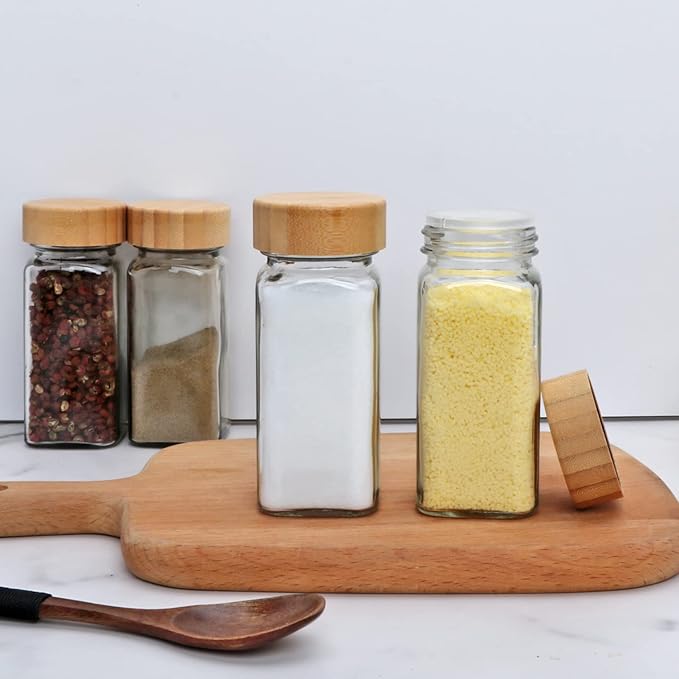 Glass Spice Jars With Bamboo Lids (120 ML) - Free Spice Label Stickers