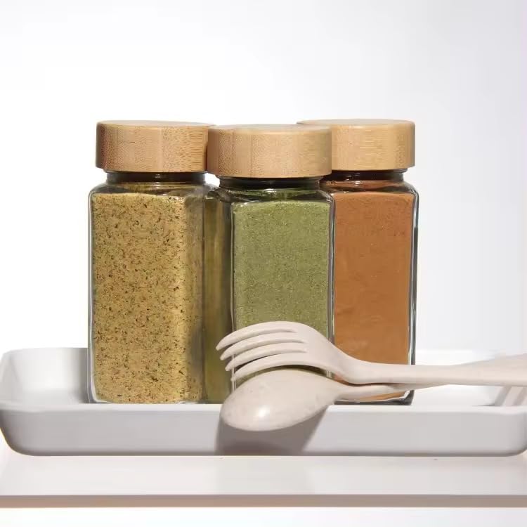 Glass Spice Jars With Bamboo Lids (120 ML) - Free Spice Label Stickers