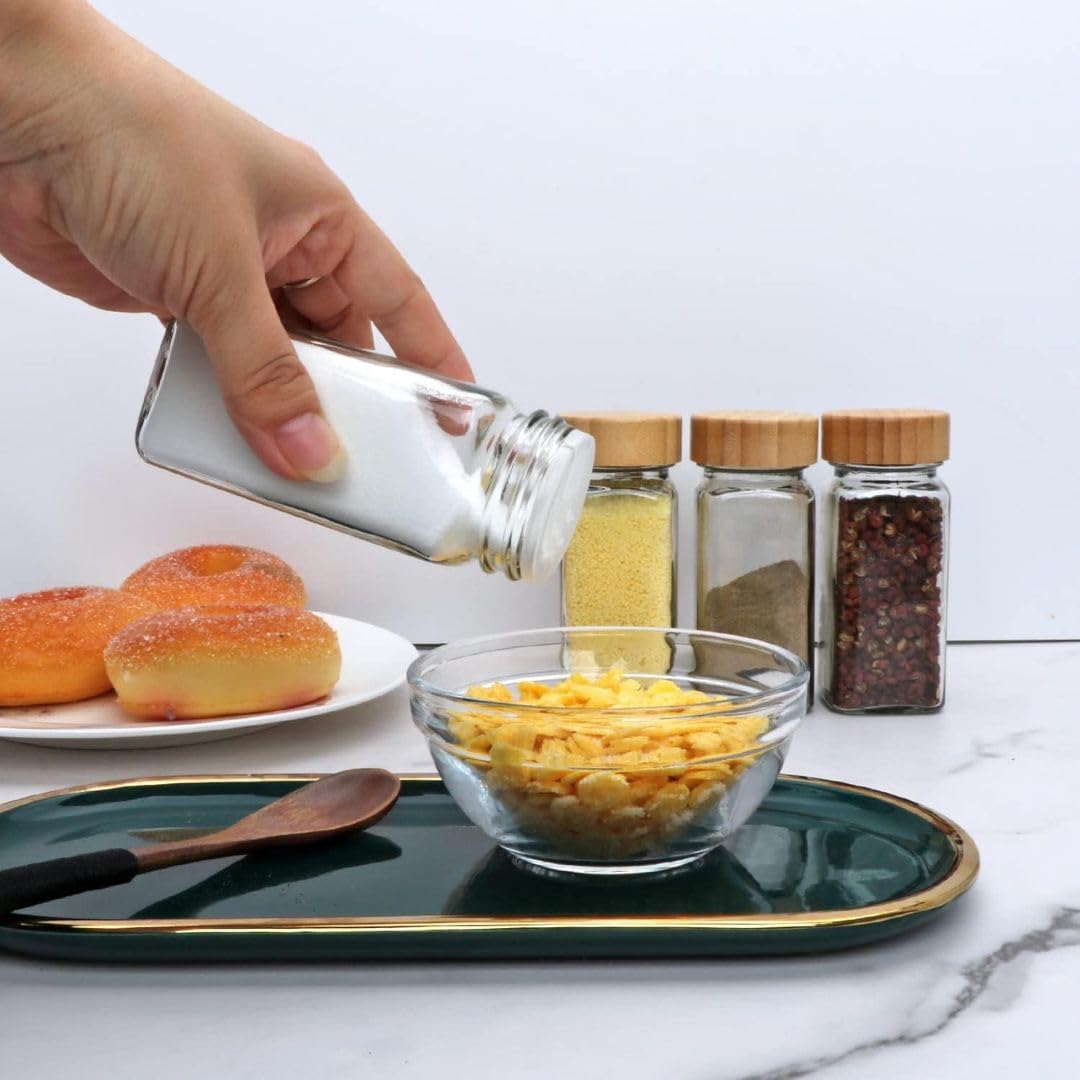Glass Spice Jars With Bamboo Lids (120 ML) - Free Spice Label Stickers