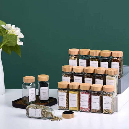 Glass Spice Jars With Bamboo Lids (120 ML) - Free Spice Label Stickers