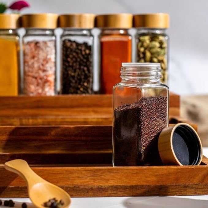 Glass Spice Jars With Bamboo Lids (120 ML) - Free Spice Label Stickers
