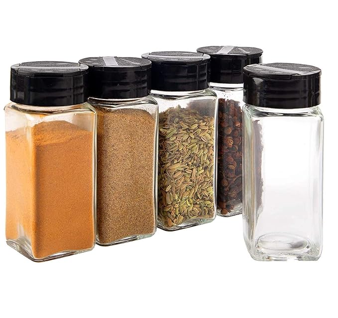 Glass Spice Jar – Square Design with Two-Sided Shaker & Pour Lid