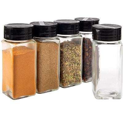Glass Spice Jar – Square Design with Two-Sided Shaker & Pour Lid