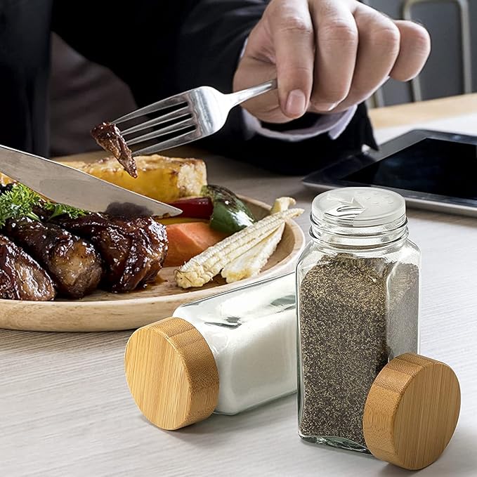 Glass Spice Jars With Bamboo Lids (120 ML) - Free Spice Label Stickers