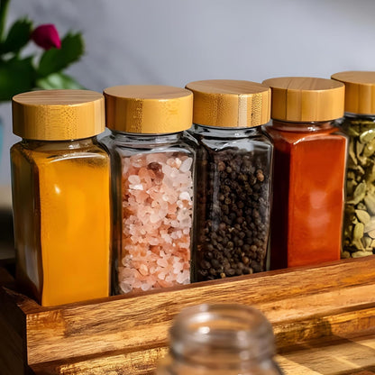 Glass Spice Jars With Bamboo Lids (120 ML) - Free Spice Label Stickers