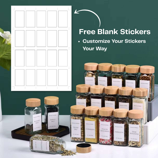 Glass Spice Jars With Bamboo Lids (120 ML) - Free Spice Label Stickers
