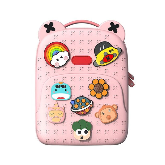 Eco-Friendly Cute Kids Backpack with DIY Snap Buttons & Cartoon Charms – Large Capacity, Durable & Soft