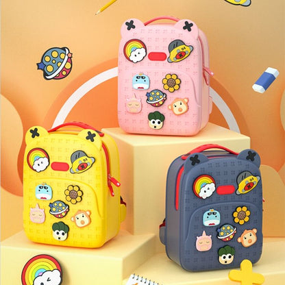 Eco-Friendly Cute Kids Backpack with DIY Snap Buttons & Cartoon Charms – Large Capacity, Durable & Soft