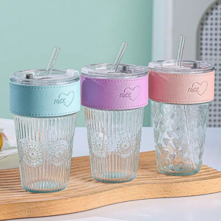 400ml Grip Glass Sipper Mug with Lid & Straw – Reusable Wide-Mouth Tumbler for Juice, Coffee, Smoothies & More
