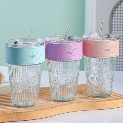 400ml Grip Glass Sipper Mug with Lid & Straw – Reusable Wide-Mouth Tumbler for Juice, Coffee, Smoothies & More