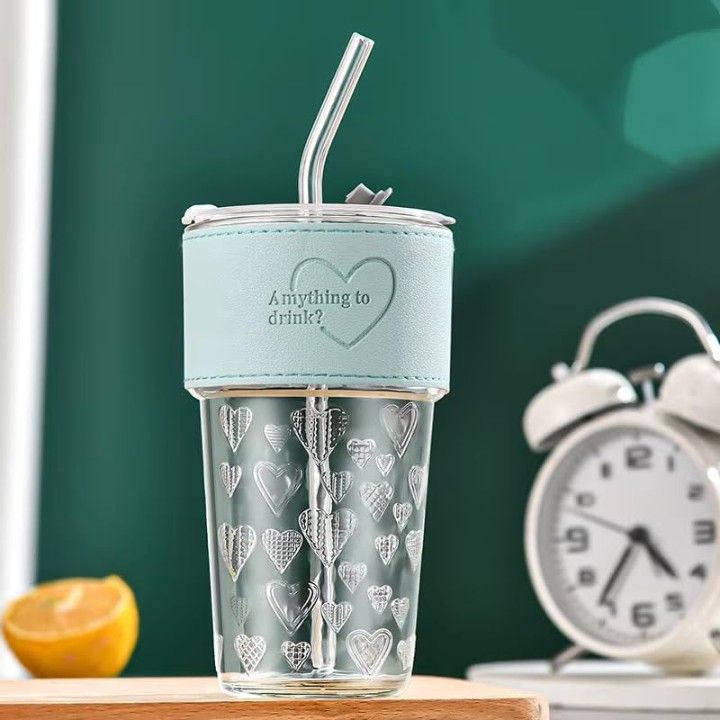 400ml Grip Glass Sipper Mug with Lid & Straw – Reusable Wide-Mouth Tumbler for Juice, Coffee, Smoothies & More