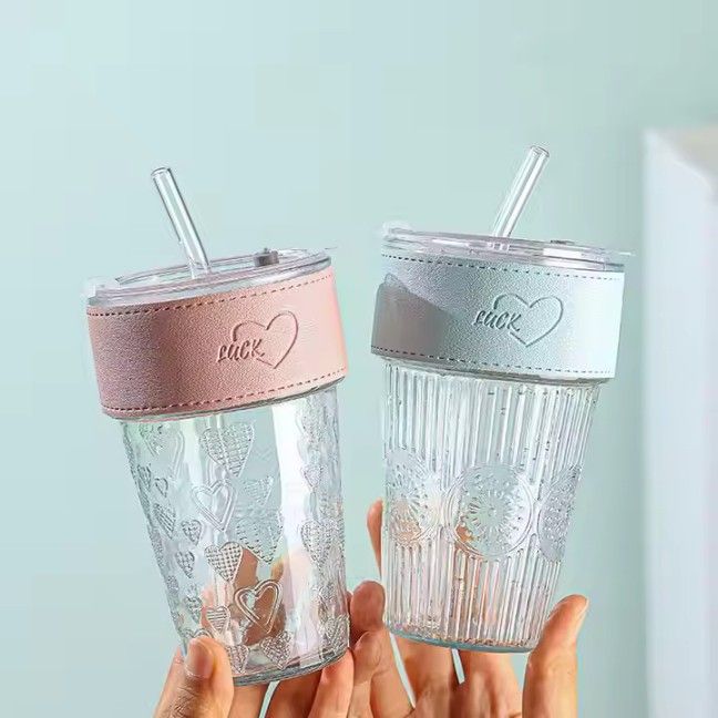 400ml Grip Glass Sipper Mug with Lid & Straw – Reusable Wide-Mouth Tumbler for Juice, Coffee, Smoothies & More