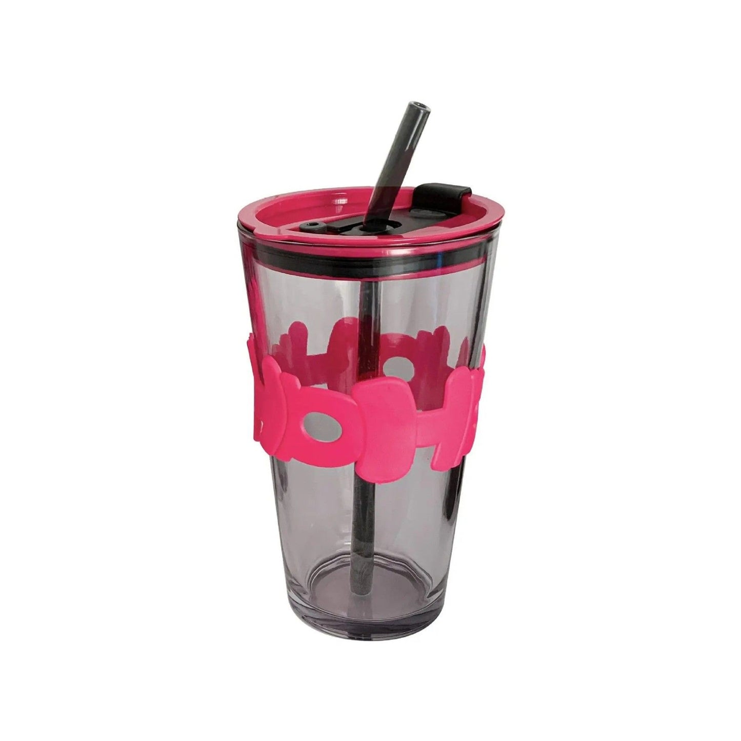 HOHO Long Black Glass Sipper – 450ml Reusable Tumbler with Leather Sleeve & Straw | Coffee, Juice, Soda Mug