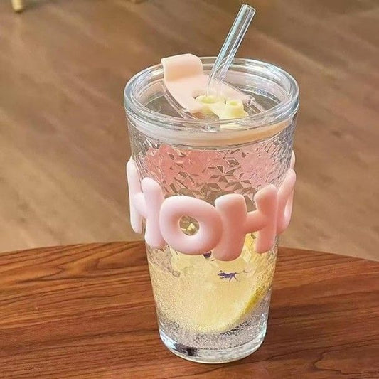 HOHO Glass Straw Cup – 530ml Iced Drink Tumbler with Lid, Reusable Straw & Silicone Sleeve | Summer Ice Cup
