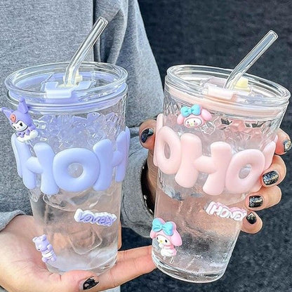 HOHO Glass Straw Cup – 530ml Iced Drink Tumbler with Lid, Reusable Straw & Silicone Sleeve | Summer Ice Cup