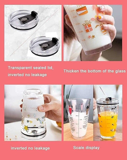 Dolphin Cartoon Glass Mug – 470ml Transparent Kids Tumbler with Straw | Fun Design for Boys & Girls