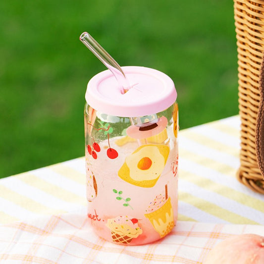 475ml Potluck Sipper Mug with Lid & Straw – Multi-Purpose Glass Cup for Juice, Coffee, Smoothies & More